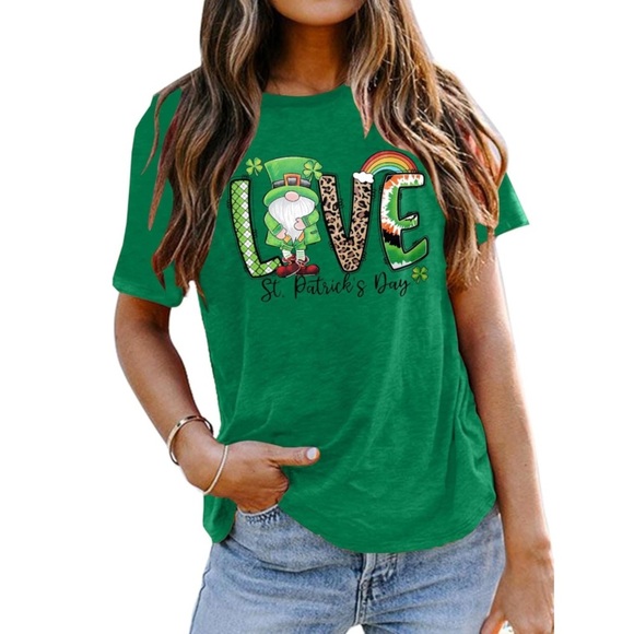 Women’s St. Patricks Day Green Cute Shamrock Gnomes Short Sleeve Shirt/T-Shirt☘️ - Picture 2 of 5
